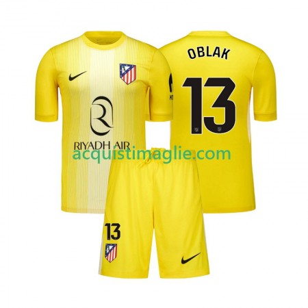 Divisa di Calcio Atlético Madrid Jan Oblak 13 Portiere Bambino Prima 2025/2026